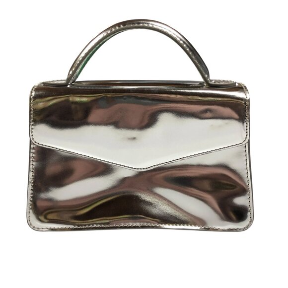 J. Crew Gracie Top Metallic Silver Handbag With Top Handle - Picture 2 of 7